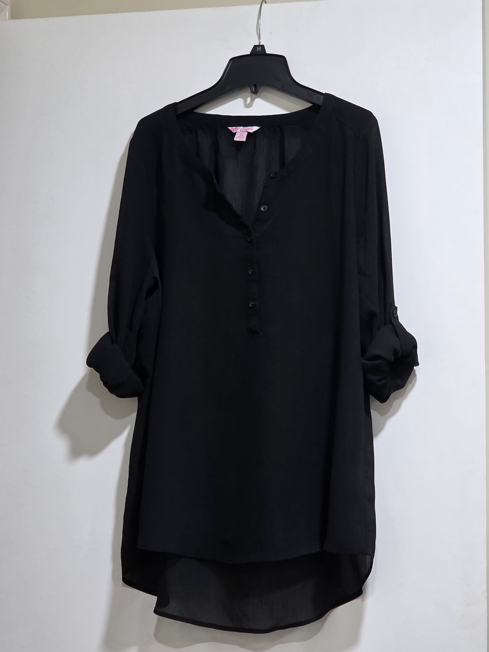 Candie's Black Roll Tab Sleeve Tunic Blouse XL
